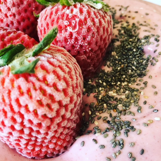 Peanut Butter + Strawberry + Banana + Chia + Almond Milk = the easiest smoothie ever!