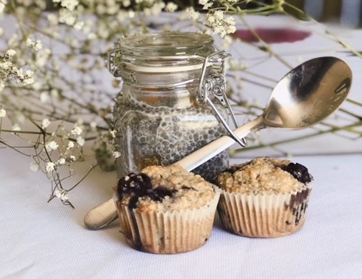 Chia Pudding & Blueberry Oatmeal Muffins